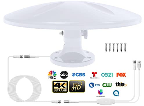 Antenna TV per camper, amplificata, digitale, HD, con ricezione a lungo raggio, facile installazione, per camper, roulotte, camion, roulotte, barca, ATSC 3.0, colore: bianco