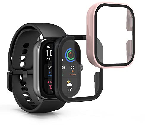 kwmobile 2x Custodia Rigida Smartwatch Compatibile con Huami Amazfit GTS 4 Mini Cover - Case Vetro Temperato Orologio Fitness - nero/rosa vintage