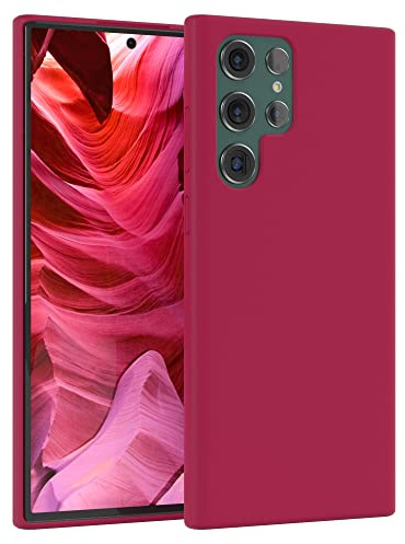 EAZY CASE Premium Silikon Handyhülle kompatibel mit Galaxy S22 Ultra 5G Slimcover mit Kameraschutz und Innenfutter, Silikonhülle, Schutzhülle, Bumper, Handy Case, Hülle, Softcase, Beere