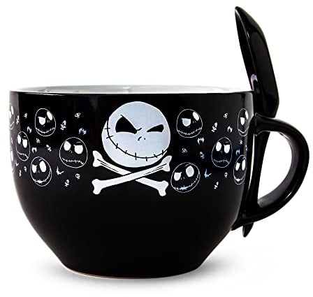 Disney The Nightmare Before Christmas Cross Bones - Tazza in ceramica con cucchiaio, capacità 680,4 g