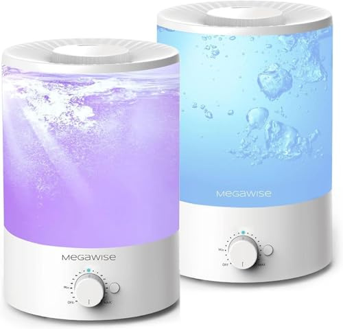 MEGAWISE Luftbefeuchter 3,5 L, 2er-Pack für Schlafzimmer, Top-Fill | 2er-pack, 3,5 L wassertank, top-fill, leiser kaltnebel, 360°-düse, 7-farben-licht, aroma-funktion, auto-abschaltung
