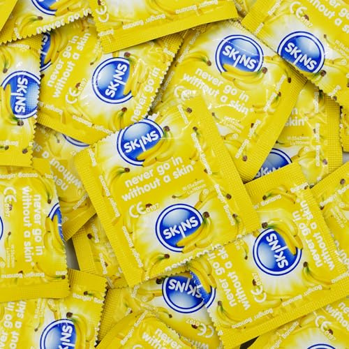 Premium Skins Kondome mit Bananengeschmack Big Box – Ultradünne aromatisierte Kondome für Oral- und Geschlechtsverkehr – Kondome mit extra aromatisiertem Gleitmittel für extra Vergnügen – 100 Stück