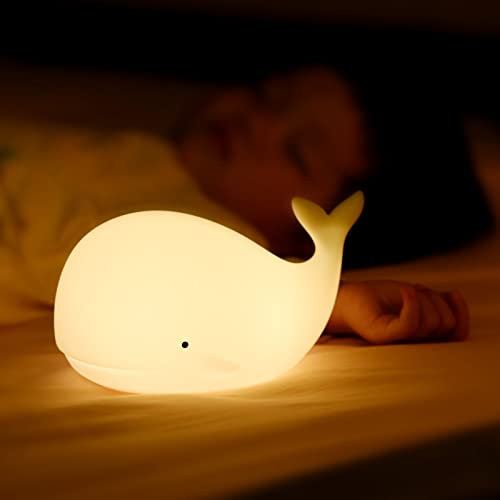 HuangWeida Veilleuse Bebe, 7 Couleurs Veilleuse LED Fille Garcon Adulte Rechargeable, Kawaii Deco Chambre,Lampe Chevet Veilleuse Enfant Silicone Tactile, Cadeau Enfant (whale)