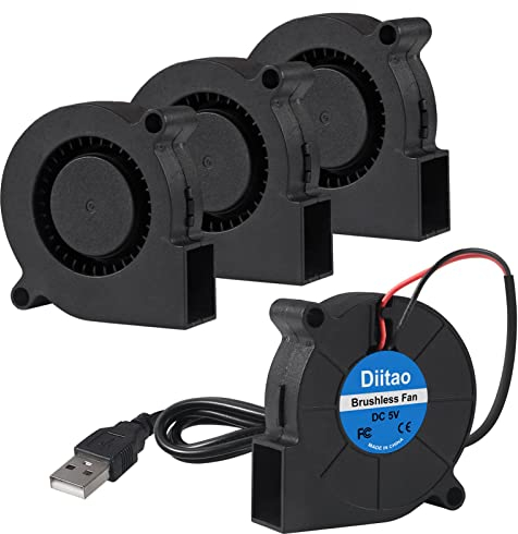 Diitao 4PCS 5015 Cooling USB Blower Fan 3D Printer DC 5V Fans Blower Turbine Turbo Hydraulic Bearing Brushless Cooling 50x50x15mm (DC 5V-USB)