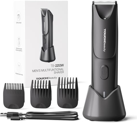 TOUCHBeauty Electric Body Hair Trimmer for men Groin Hair Trimmer Grommer, Pubic Body Gromming kit for Men Ball Trimmer with LED Light, Replaceable Ceramic Blade Male Hygiene Razor, Waterproof Wet/Dry