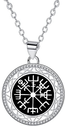 Hifeeled Wikinger Halskette Silber 925 Damen Keltischer Knoten Kette Wikinger Kompass Anhänger Original Amulett Schutz Halskette für Frauen Schmuck Geschenk