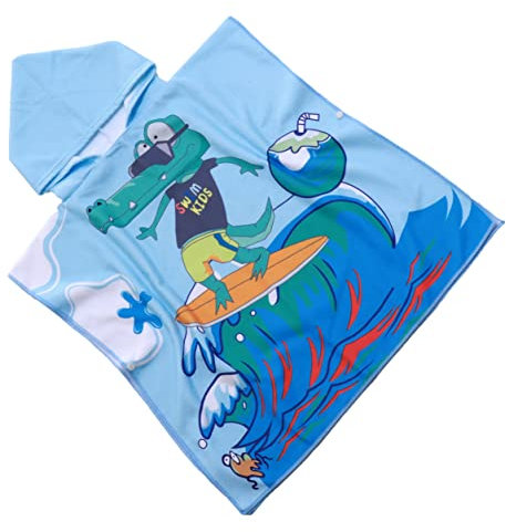 FEBE Badeponcho Kinder Surfender Krokodil Badetuch Mit Kapuze Bademantel für Kleinkind