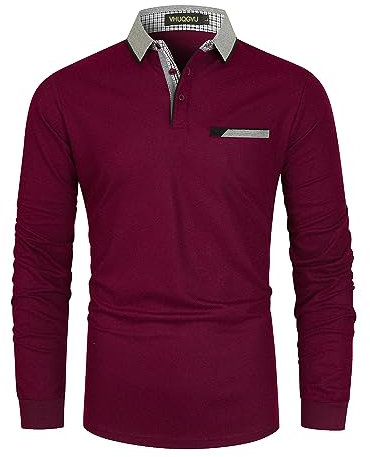 VHUQGVU Mens Stylish Polo Cotton Long Sleeve Contrasting Color Regular Top Golf Shirt,red,XL