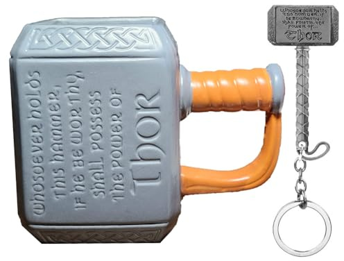 Edgell House Thor Hammer Gift Set Includes Ceramic 18oz Thor Mug and Thor Hammer Keychain Bottle Opener - Viking Tankard Drinking Set Brought to you by Edgell House