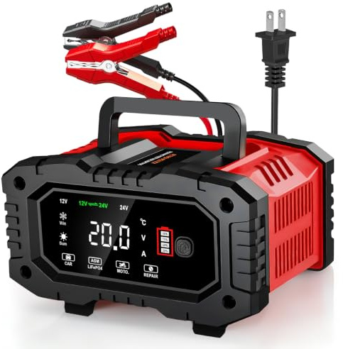 Chargeur de Batterie de qualité supérieure 20 A, 12 V/24 V LiFePO4 au Plomb AGM Smart Automotive, mainteneur de Batterie avec réparation d'impulsion/Compensation de température pour Voiture, Camion,
