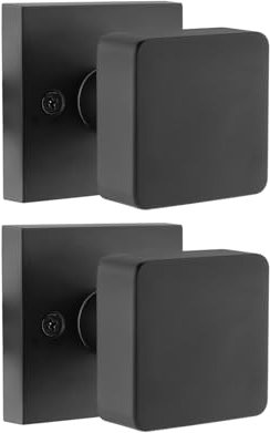 Naubea 2 Pack Matte Black Dummy Door Knob, Interior Door Knobs for Closet, Square Modern Handle, Heavy Duty Design