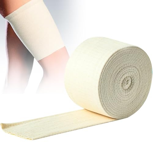 Bendaggio tubolare elastico di supporto, taglia F, in cotone, per ginocchia, braccia, gambe, polsi (9,9 cm x 5,46 m)