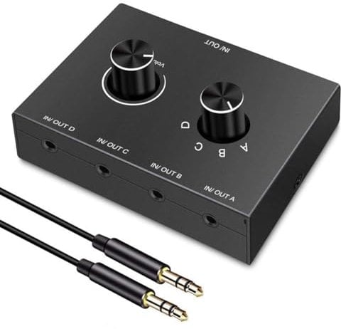 Simpls 4 Way 3.5mm Jack Audio Switch 4 in 1 Output Headphone Amplifier Bi-directional Stereo Audio Switch Splitter Box