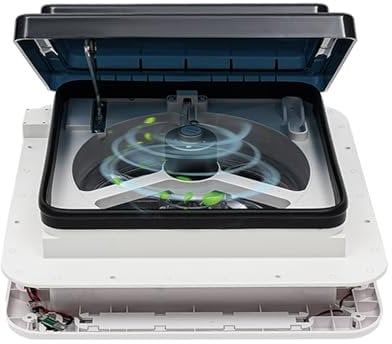 SanBouSi Ventilateur de Toit Camping Car avec LED, électrique Silencieux Ventilation de RV Permanente Ventilateur d'extraction Réversible, Caravane Système d’aération Lanterneau Insonorisé 28 x 28 cm