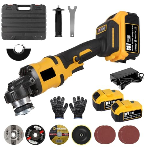 Smerigliatrice angolare a batteria, professionale, 21 V, set elettrico con 2 batterie da 5 Ah, diametro disco 125 mm, 30,000 giri/min, motore senza spazzole, 3 velocità, per separazione, levigatura e