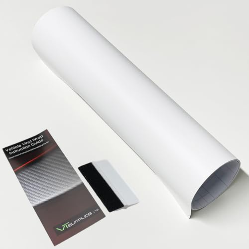 VT Supplies [40 x 152cm] Matt White Car Vinyl Wrap [Self Adhesive Air Release Film] with Squeegee Tool - Outdoor Rated for Car Automotive Use…