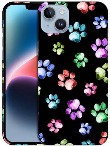 GlamCase for iPhone 14 Plus, iPhone 14 Plus Case - Dog Cat Paw Watercolour Print Design Printed Slim Fit Cute Plastic Hard Snap on Protective Designer Back Phone Case/Cover for iPhone 14 Plus.