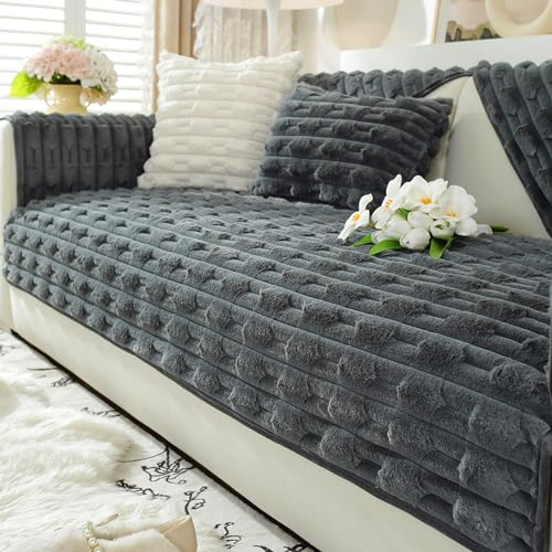 ZCXRYFL PlüSch-Sofabezug L/U-Form Eckcouch Universal-Sofa Abdeckung 1 2 3 4-Sitziger Rutschfester Sofa üBerzug FüR Leder-/Holz-/Stoff Sofas, Kratzfeste Balkondecke FüR Katzen(70X150cm,Gray 2)