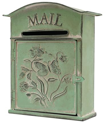 Vintage AußEn BriefkäSten Wandbriefkasten Schmetterling Blumen Muster Postkasten Briefkasten Antik Wandhalterung Antiker Stil Nostalgischer Charme Heimdekoration Metall Garten Outdoor Dekoration