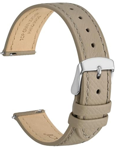 WOCCI 18mm Grace Uhrenarmband für Damen, Top Grain Leder, Schnellverschluss, Silberner Schnalle (Tee)