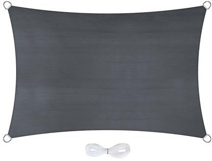 Jardinion Sonnensegel rechteckig 2 x 3 m Grau - 95% Schattierung, luftdurchlässiges Schattennetz HDPE 180 g/m², Schattiernetz mit Ösen & 6 m Seil, 97,5% UV-Schutz Terrasse/Garten