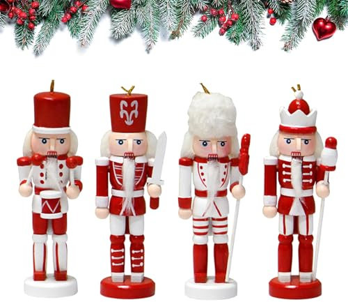 4 Stück Weihnachten Nussknacker Ornamente, 13cm Nussknacker Figur hängende Dekoration Holz Nussknacker Puppe Anhänger Christbaumschmuck Nussknacker Soldat für Weihnachtsbaum, Tischdekoration