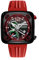 Nubeo Men's 45mm Ecliptic Retrograde Dual Time Limited Edition Hazard Red Watch with Rubber Strap NB-6096-04