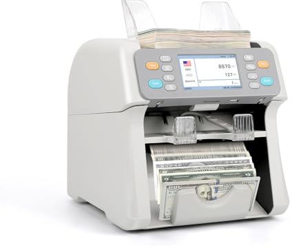 RIBAO MC-165 Geldzählmaschine mit zwei Taschen, gemischte Stückelung, Wertzählung, weißer Rechnungszähler, mehrere Währungen, CIS/UV/MG/IR-Fälschungserkennung für Unternehmen