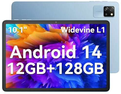 Blackview Tab60 WiFi Tablet 10 Zoll, PC Tablet Android 15, 12GB(4+8Erweiterung) RAM+128GB ROM(2TB TF), Octa Core WiFi 6, 1280 * 800 HD, Widevine L1, 5100mAh, Dual Kamera 5MP+8MP, BT 5.2