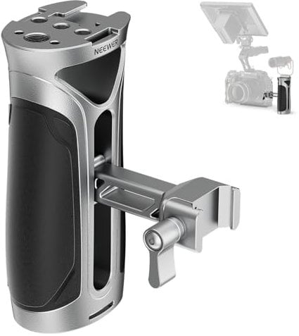 Neewer Side Handle with NATO Clamp, Aluminum Alloy Quick Release Side Handgrip with 1/4 & 3/8 Threads, Cold Shoe, 2/5cm Vertical Adjustment, Compatible with SmallRig Camera Cage, Silver, CA125
