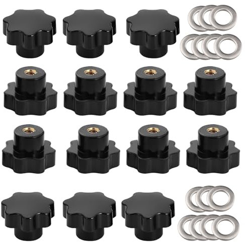 GVSS 14 Pcs Ecrou Molette M6 25mm,Écrou à Poignée Étoile,Ecrou M6 Bouton en Plastique et Cuivre,Vis Etoile M6 avec Filetage Moleté,Bouton de Serrage M6 en Étoile,Pour Machines,Meubles,et Équipements