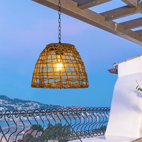 GUANSHAN 1 Packung Solarlampe aus Seegrasgeflecht, Solar-Pendelleuchte, Solar-Garten-Pendelleuchte, Solar-Hängelampe für den Außenbereich, Außen-Hängelampe für Balkon, Garten