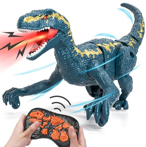 Bennol Remote Control Dinosaur Toy for Boys Age 3-8, Realistic Velociraptor with Lights & Sounds, RC Dino Toy with One-Key Demo, Birthday Gift for Boys Kids Aged 3 4 5 6 7