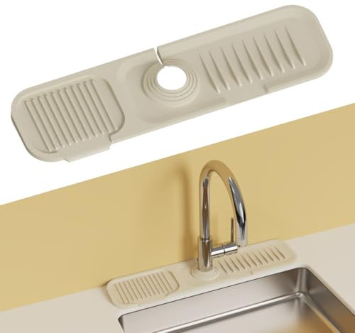 Alfombrilla de Silicona para Grifo Beige, Antideslizante Protección Antisalpicaduras, Drenaje Automático Fregadero, para Cocina y Baño, Escurridor Tapete Cubre Encimera