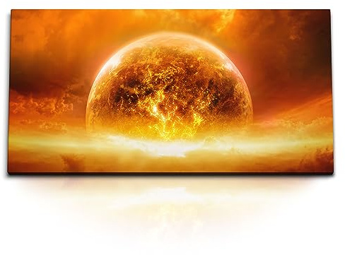 Paul Sinus Wandbild 120x60 cm Feuriger Planet – Faszinierende kosmische Explosion und mystische Kraft auf Leinwand und Holzrahmen verewigt