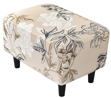 EBETA Hockerbezug Bankhussen, Elastische Hussen für Ottomane, Fußhockerbezug, Abdeckung Überzug für Hocker Ottomane Schonbezug (Hibiskus)