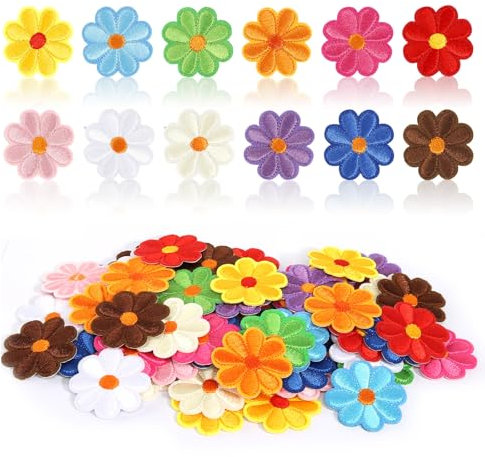 72 Stück Patches zum Aufbügeln, Flicken zum Aufbügeln, Blumen Patches zum Aufnähen Blumen Bestickte Bunte Aufnäher Gänseblümchen Blumen Aufnäher zum Aufbügeln für Kleidung Rucksäcke Hüte