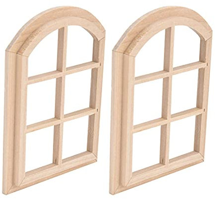 Puppenhaus Miniatur Gewölbter Fenster Schönes Puppen -DIY -Fenster für Puppenhausmodell, Composite Wood 2 Pack