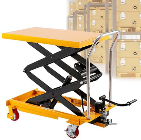 330Lb Chariots éLéVateur Hydraulique, Table éLéVatrice Hydraulique à Double Ciseaux avec 4 Roues, Transpalette Hydraulique pour MatéRiaux, Chariots éLéVateur pour Manutention