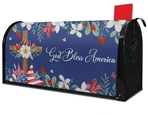 Patriotic 4th of July Mailbox Covers Magnetic Standard Size 21 X 18 Waterproof Welcome American Red Blue Floral Mailbox Wraps Post Letter Box Cover for Garden Yard Home Decor Outdoor Decorations