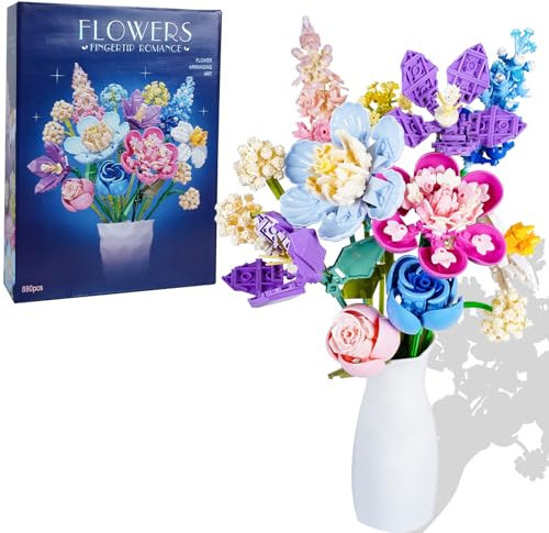 Disracker Flower Bouquet Building Set, 888PCS Botanical Collection Building Blocks for Adults - DIY Home Office Decor, Ideal Gift for Women (Vase Not Included)