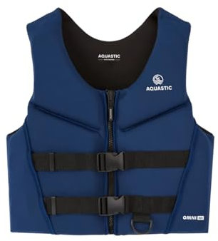 AQUASTIC Omni Schwimmweste Neopren – EN ISO 12402-5, 50N, Auftrieb, SUP Kajak Boot, Kinder & Erwachsene, Komfort Schnitt, Frontreißverschluss, D-Ring, Verstellbare Gurte, viele Größen (Blau, XL)