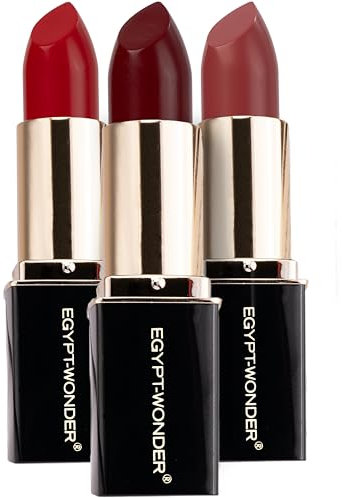 EGYPT-WONDER® Day+Night Lipstick Set – 3x Lippenstift in Cherry, Mulberry & Champagne – Vegan, pflegend & farbintensiv – Ohne Mikroplastik – Cremige Textur – Made in Germany