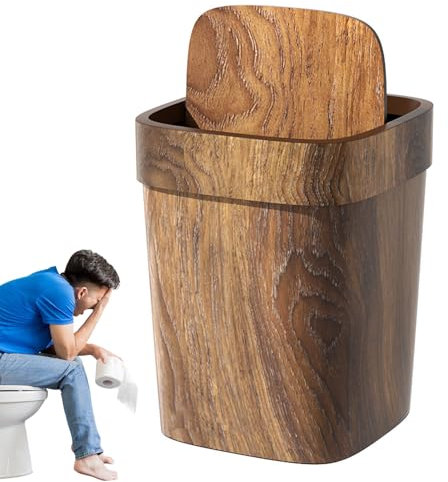 Générique Poubelle Salle De Bain En Bois,Corbeille de Chevet Rectangulaire - Poubelle Décorative Anti-Odeurs de 12 Litres avec Couvercle Battant pour Buanderie, Salle de Bain, Terrasse et Sous