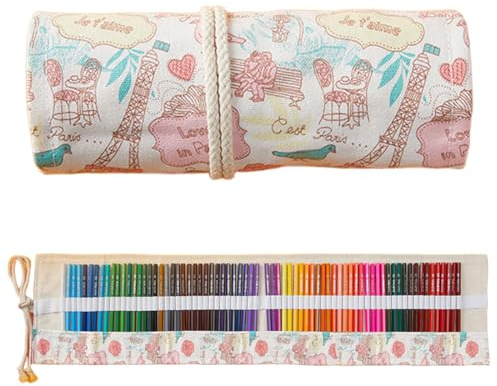 COYUN 1 Pezzi Astuccio a Rotolo 72 Fori Portamatite Arrotolabile di Tela, Custodia per Avvolgere la Matita di Tela, Porta Matite con Colori per Studenti Pennello Pittura Artista Scuola Ufficio