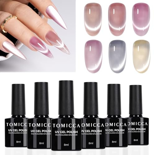 TOMICCA - Esmalte semipermanente, 6 colores fríos, kit de gel, 8 ml | Esmalte de gel UV semipermanente kit, esmalte de uñas de gel de uñas UV LED Soak Off Manicura Nail Art