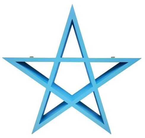 PREMZO Pentagram Star Wall Shelf Wooden Floating Display Shelf Holder Gothic Wall Mounted Pagan Wiccan Organiser for Kids Room Bedroom Living Room Home Office Décor (Blue)