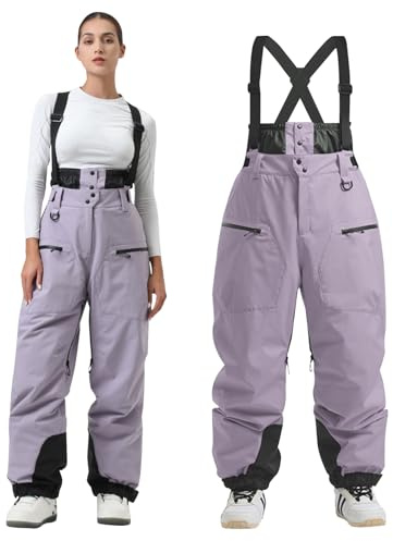 HOMDECR Unisex Skihosen | Damen Herren Schneehose – Gefüttert Warm Wasserdicht, Snowboardhose Mit Hosenträgern, Winter Outdoor Latzhose (M,Lila (Weibllich))