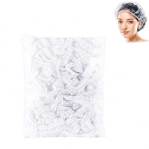 100 Gorro de Ducha Desechables Unisex, Plástico, Reutilizables, para Salón, Spa, Viajes, Uso Doméstico y Hotel, Protección Antihumedad