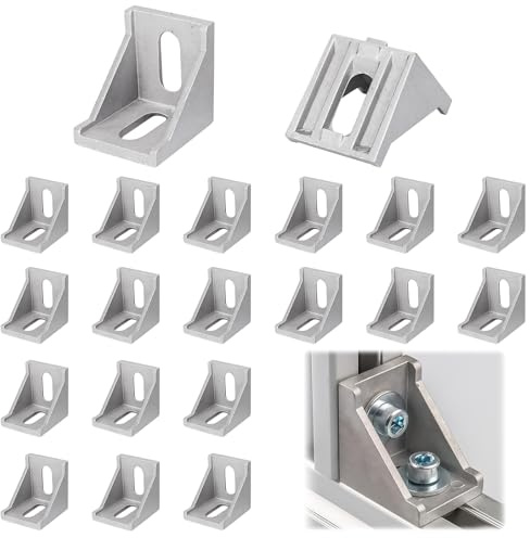 20 Stück Befestigungsmaterial Winkel Befestigung, 40x40 Aluprofil Winkel 90 Grad Alu Edelstahl Winkelverbinder Stable Eckverbinder Anti-Rost Rechtwinklig für 40*40 Alu Profil 3D-Drucker